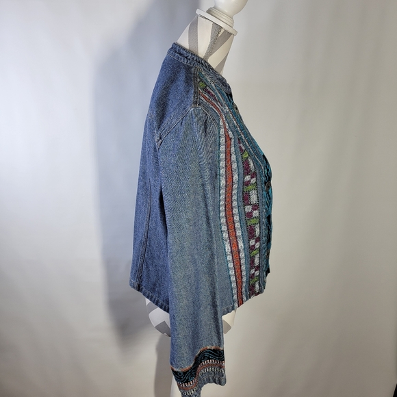 Chicos Denim Embroidered Open Front Jacket Size 1/size 8 - Picture 6 of 9